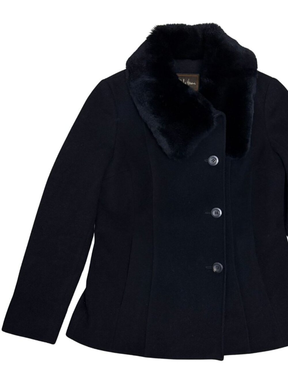 COLE HAAN Wool & Cashmere Genuine RABBIT FUR Black Designer Jacket Coat Womens 6